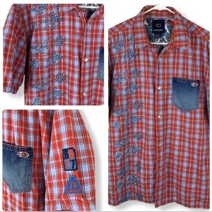 Bugle Boy 90’s Hawaiian Plaid Denim Pocket Shirt